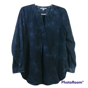 J.Jill Pure Jill Tie Dye Organic Cotton Tunic Top Blue Long Sleeve Size S